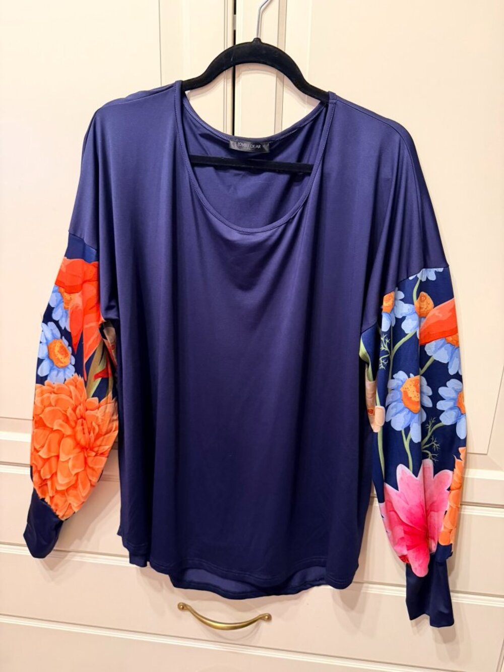 LOVE U, DEAR Long Sleeve Lightweight Navy‎ & Floral Blouse Top (Plus Size 2X)
